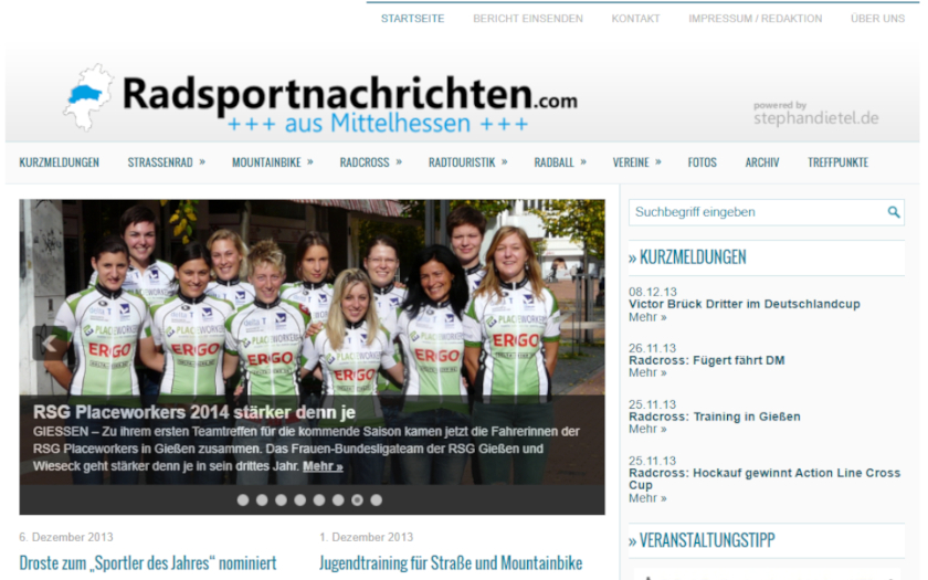 Historischer Screenshot der Webseite von Radsportnachrichten.com