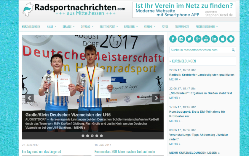 Historischer Screenshot der Webseite von Radsportnachrichten.com