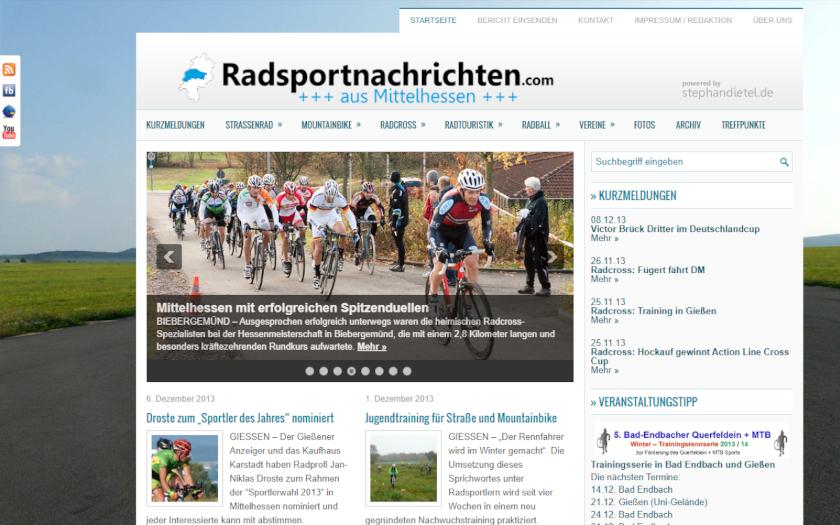 Historischer Screenshot der Webseite von Radsportnachrichten.com