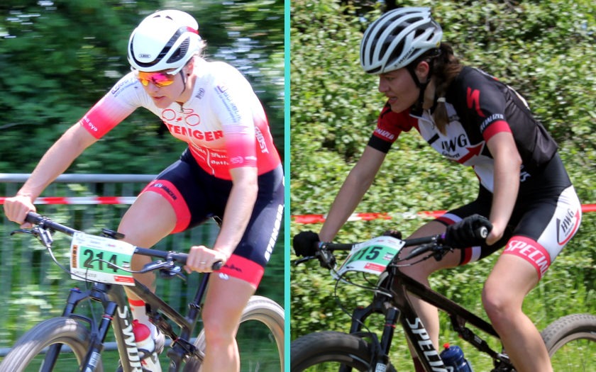 Stephanie Frank (links) und Michelle Luft bei der Internationalen Mountainbike-Bundesliga im Rahmen des Vulkan-Race in Gedern