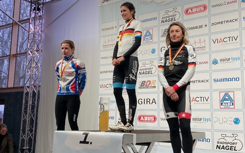 Podium Frauen Masters bei der Cyclocross DM 2024 in Radevormwald