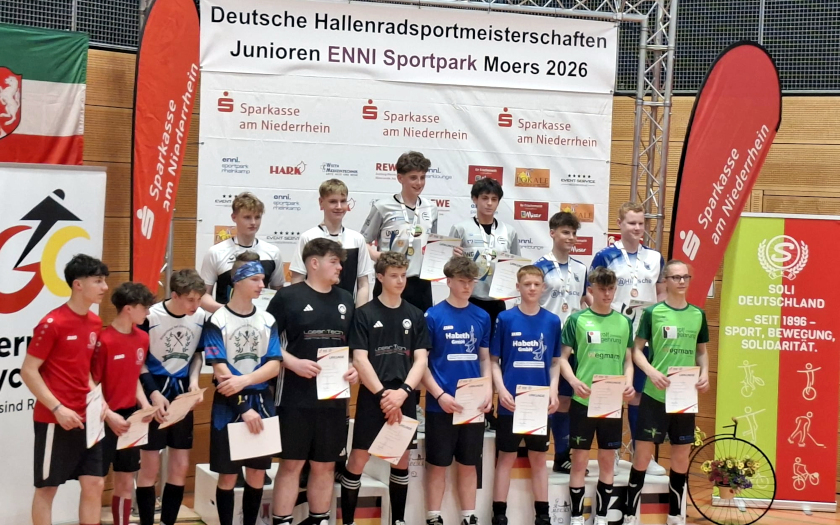 Siegerehrung nach der Radball-DM der U17 in Moers