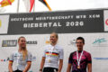 Podium der Frauen bei der Deutschen Meisterschaft im Mountainbike Marathon im Rahmen des 20. Dünsberg Bike & Gravel Marathon